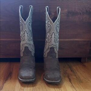 Dan Post Leather Cowboy Boots with  Sage colored Embroidered Shaft